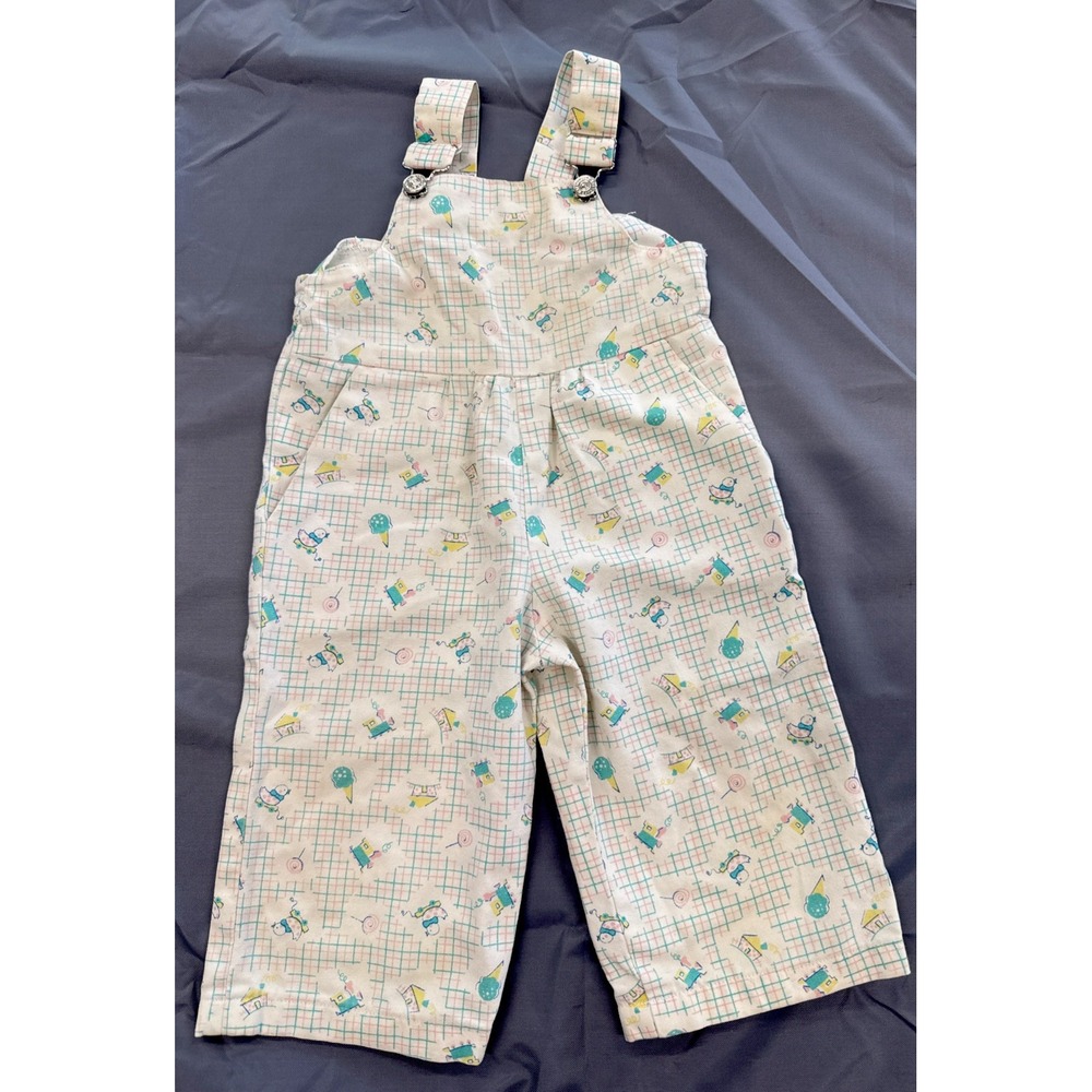 Vintage Overalls Trains Ducks Lollipop 24mo Blue Pink Yellow